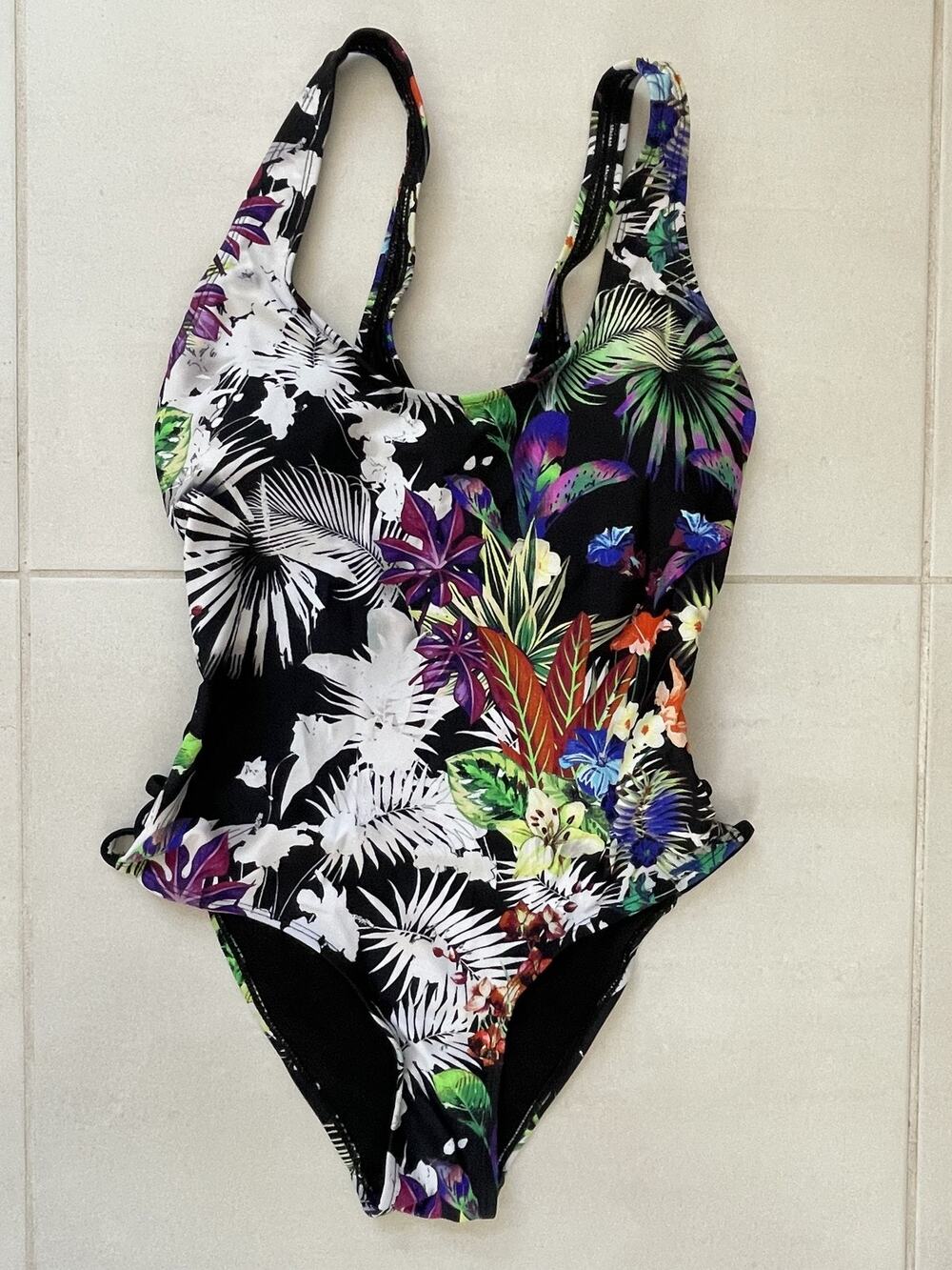 Tinibikini Swim Tropical Floral One Piece Swimsuit Strappy Sides